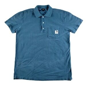 Diesel Polo Shirt Mens Large Blue Only The Brave Mohawk Logo Pocket Pique S/S
